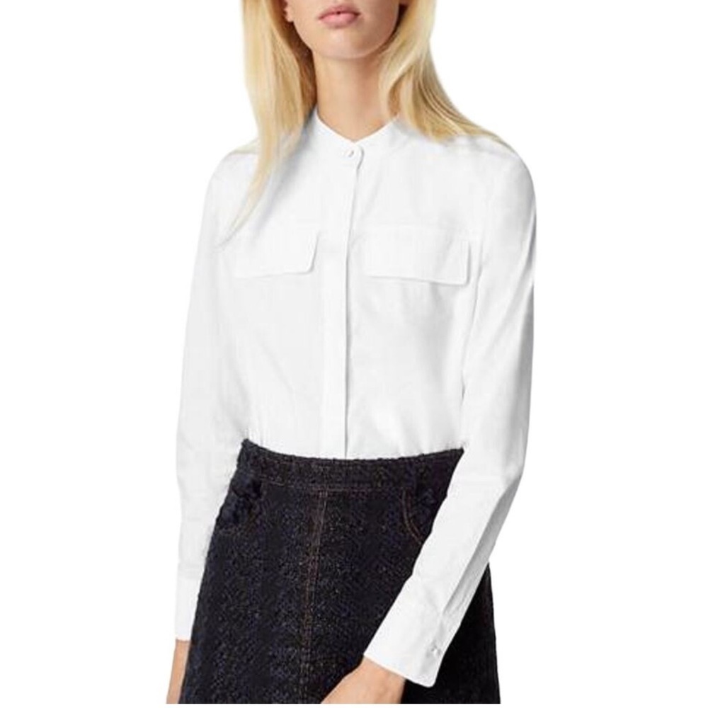 Tory Burch 100% Cotton Long Sleeve Button Front Pocket Shirt Top White - 4 / S